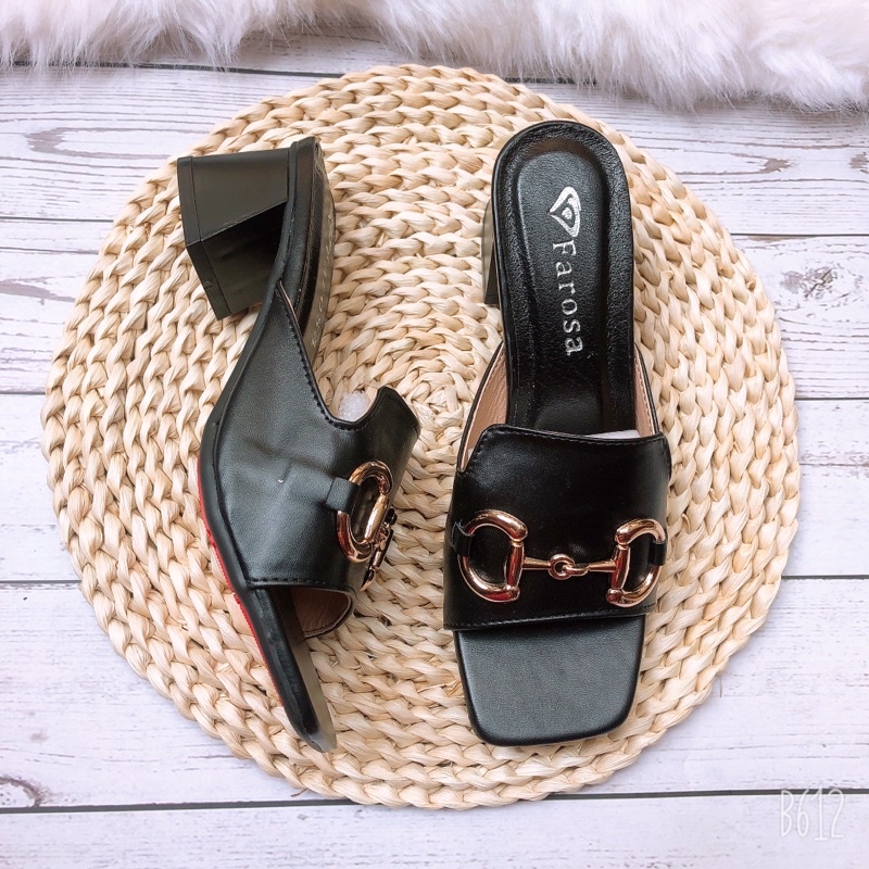 Dép nữ bản to phôi xích ngang gót loe 5cm cực xinh