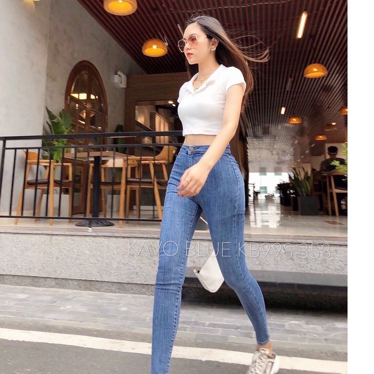 Quần Bò Nữ Dáng Ôm Skinny KAVO BLUE Co Giãn 4 Chiều