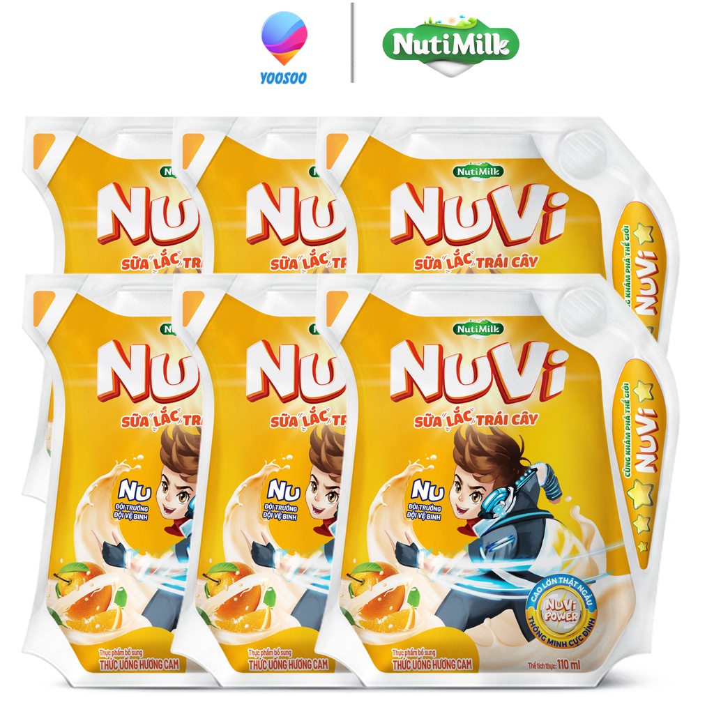 Thùng 24 túi NuVi Sữa lắc trái cây hương Cam túi NuVi Power 110 ml