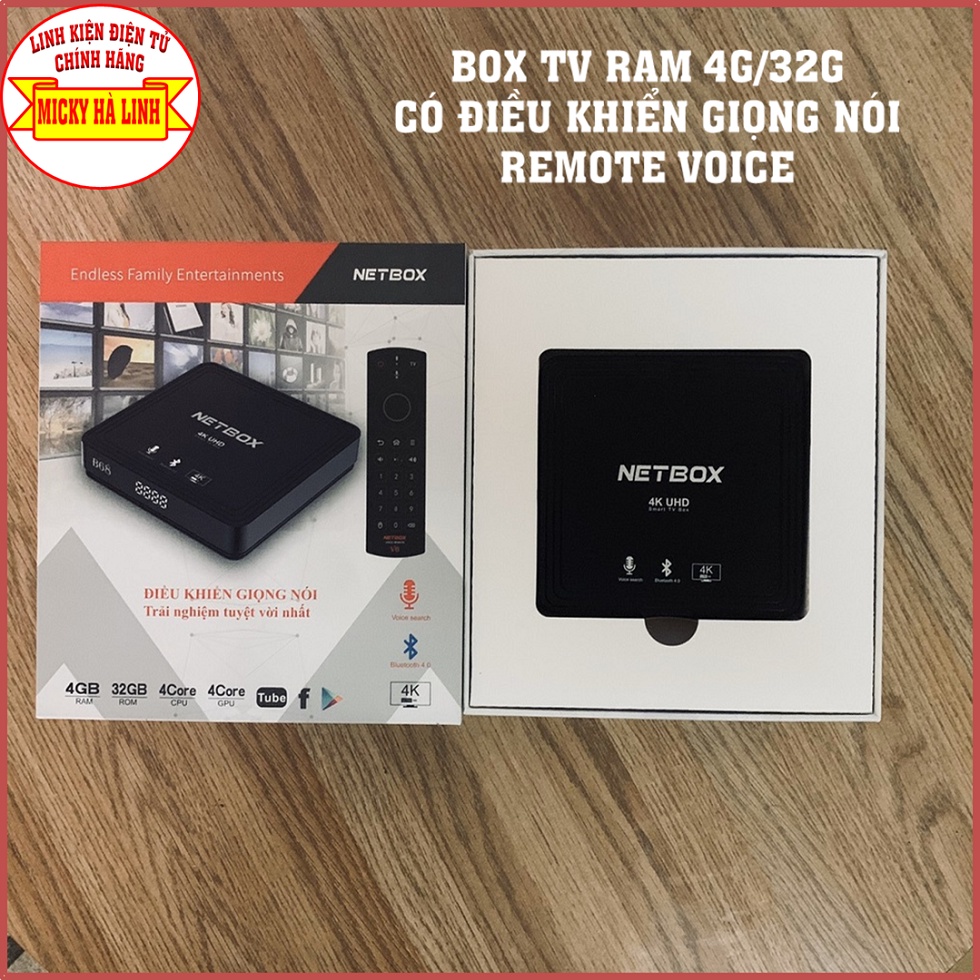 BOX TV RAM 4G Netbox B68 Kèm điểu khiển giọng nói chuẩn Voice, Tải App, xem Kênh truyền hình K+ &amp; Kênh giải trí đỉnh cao