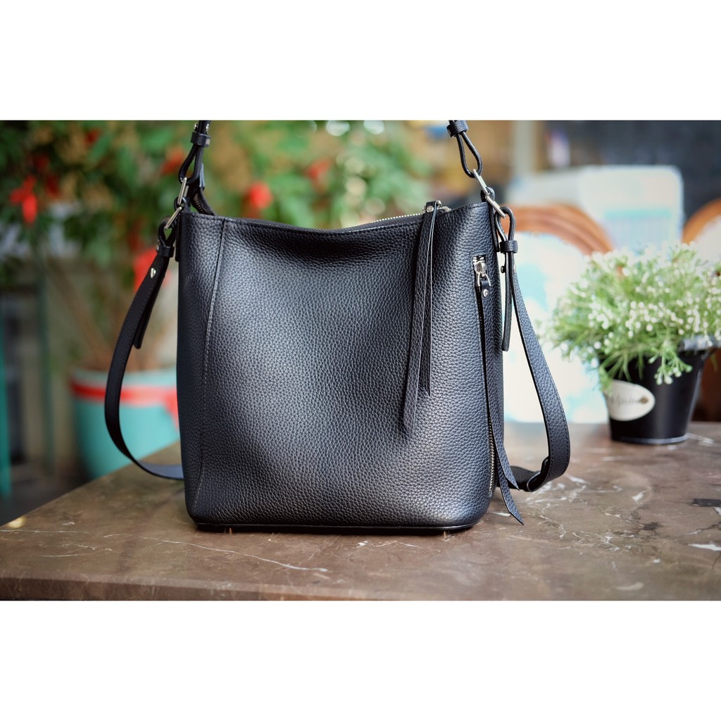 ANORA-Túi Tote da bò thật nguyên tấm lớp 1 cao cấp màu đen-KX35-10