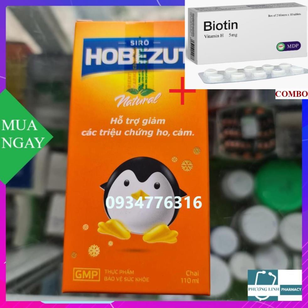 Combo Biotin 5mg+ Siro HOBEZUT hỗ trợ bổ phế, giảm ho khan, long đờm, làm ấm đường hô hấp (110ml)