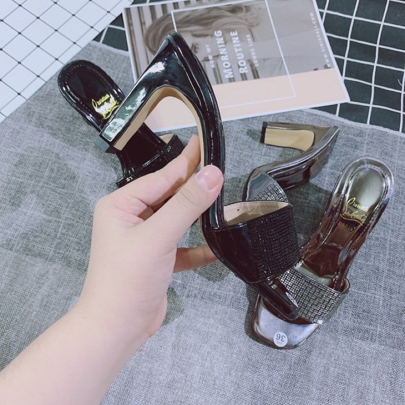 Guốc cao gót quai bản đá nổi bật gót dẹt 7p - ảnh chụp thật