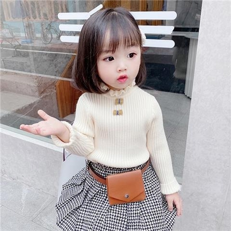 Áo Thun Cổ Cao Màu Đen Thời Trang Thu Đông Cho Bé Gái