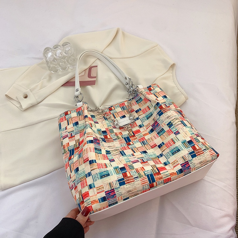 Túi đeo vai IELGY cỡ lớn họa tiết kẻ sọc thời trang cho nữ