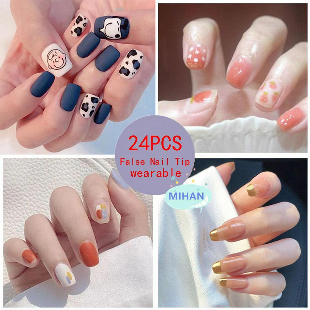 [Hàng mới về] Set 24 móng tay giả đầu tròn thờI trang cho nữ mihan1