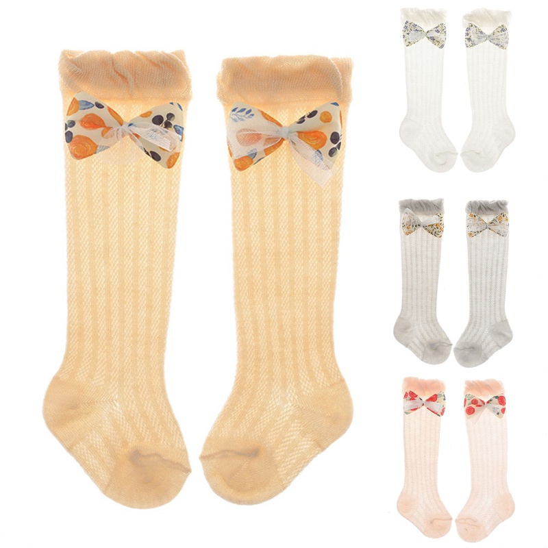 Tất Lưới Dài Qua Gối Phối Ren Đính Nơ Dễ Thương Cho Bé Gái