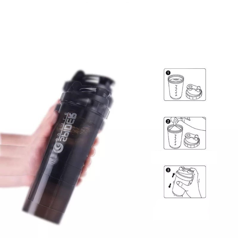 Bình shake bình nước thể thao Spider Bottle 3 ngăn