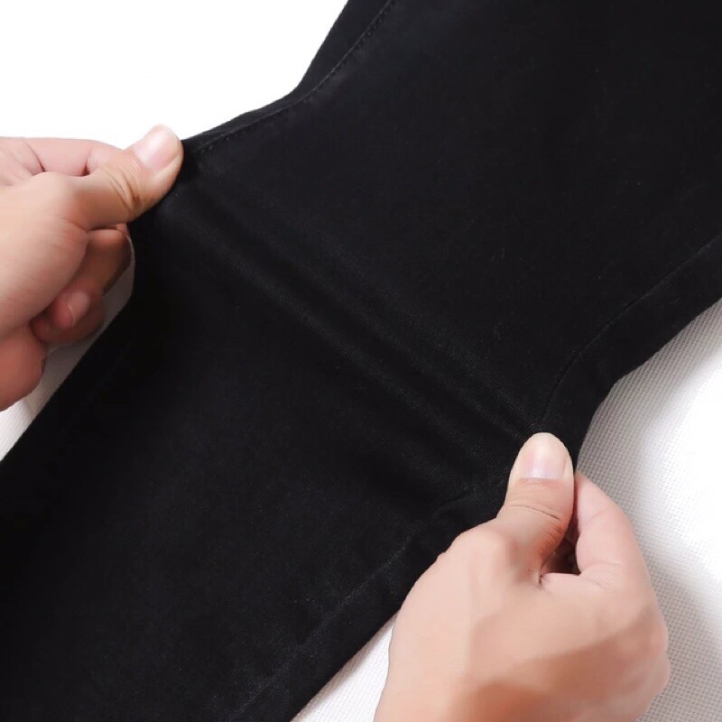 [Bigsize 58-90kg] Quần Skinny Jeans Đen Rách Lai U, Lưng Cao Qua Rốn, Co Giãn Mạnh