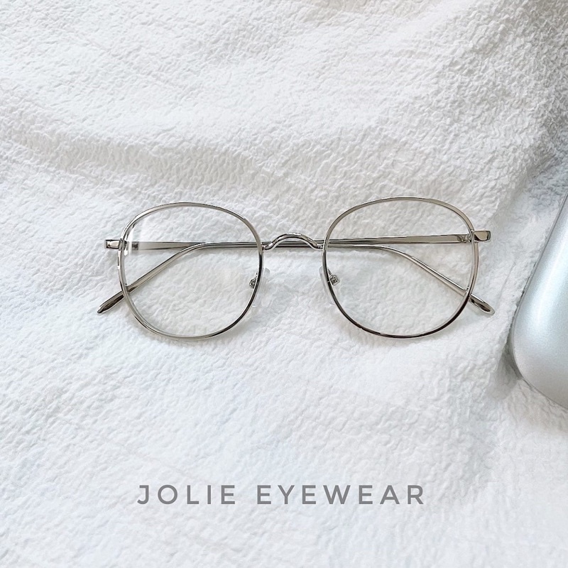 [Rẻ Vô Địch] Gọng kính nam nữ Jolie Eyewear mắt cận tròn kim loại cao cấp màu bạc mã 3019.Tròng 0 độ kèm sẵn