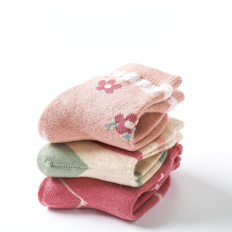 Set 3 đôi vớ len ấm áp KOKOROCARE YSZ-30 in họa tiết hoạt hình dễ thương thời trang thu đông cho bé gái 0-3 tuổi S/ M/ L