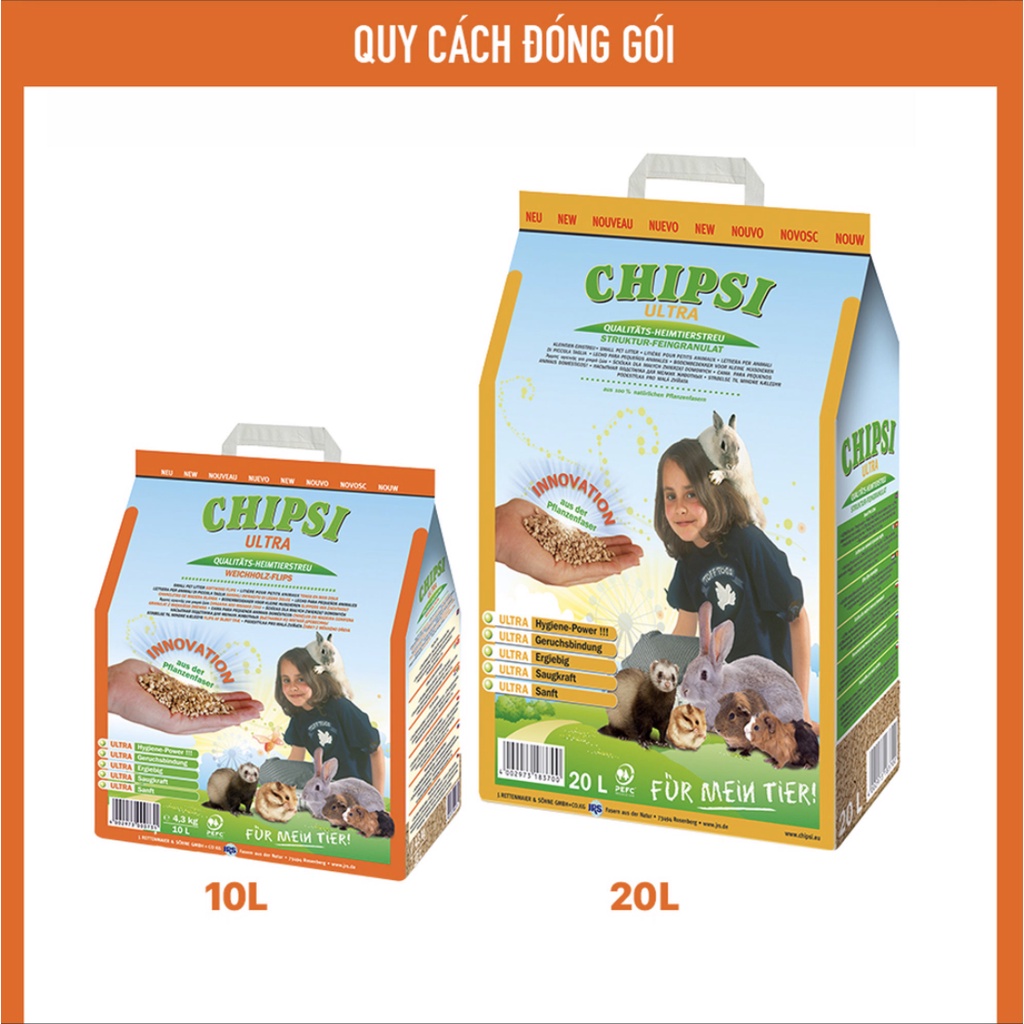 Cát gỗ vệ sinh hữu cơ cho thú nhỏ Chipsi Ultra | 9kg  | Thấm hút chất lỏng và mùi hôi | Không bụi