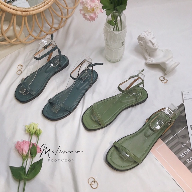 SANDAL NỮ DÂY NGANG MÃNH QUAI VÒNG CỔ DA MỀM 6 MÀU YÊU THÍCH C50 [Hình Thật]