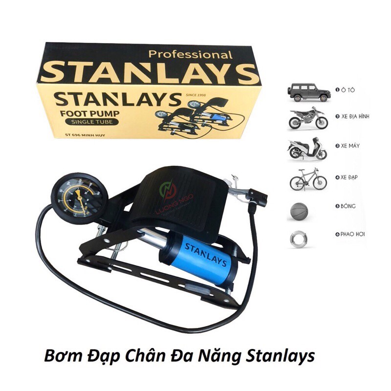 Bơm đạp chân mini đa năng chuẩn STANLAYS bảo hành 12 tháng