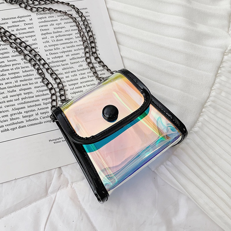 Túi đeo chéo Ielgy dáng vuông thiết kế nhỏ nhắn màu laser trong suốt đáng yêu dành cho bé gái