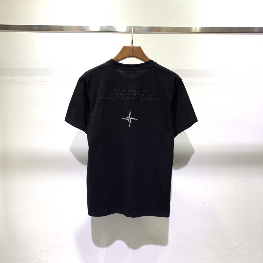 Áo Thun Tay Ngắn Cổ Tròn Thêu Chữ Logo Stone ISLAND Màu Phản Quang Trẻ Trung