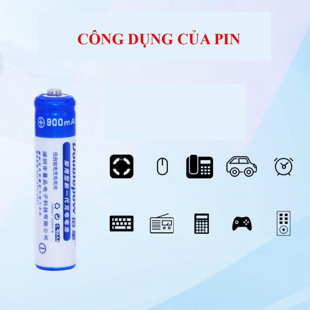 Bộ 4 pin tiểu sạc Doublepow AAA 900mAh