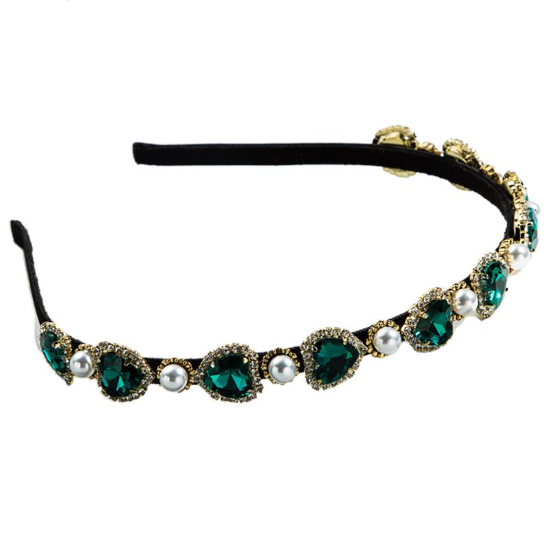 Cài Tóc Hợp Kim Đính Đá / Thủy Tinh / Ngọc Trai Hình Trái Tim Phong Cách Baroque Cổ Điển Cho Nữ