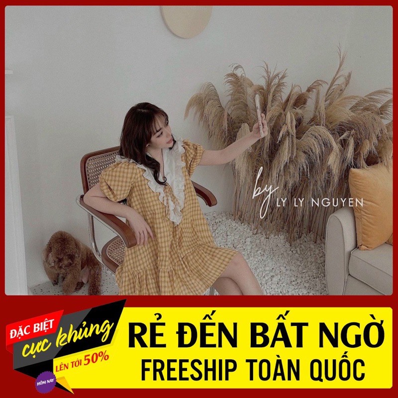 Váy Kẻ Bèo Kẻ Vàng Điệu Đà  Từng Làm Mưa Làm Gió [ 𝐅𝐑𝐄𝐄 𝐒𝐇𝐈𝐏 ]Chất Thô Lụa Mềm Đẹp Form Rộng Bầu Bí Bon Chen Hàng kỹ