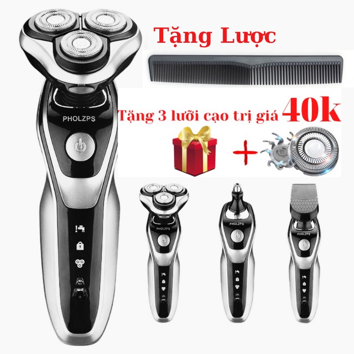 Máy Cạo Râu Đa Năng 3 Lưỡi Kép - Thông Minh Chống Nước Tặng Quà + Tặng 3 Lưỡi cao trị giá 40k 𝟎𝟐