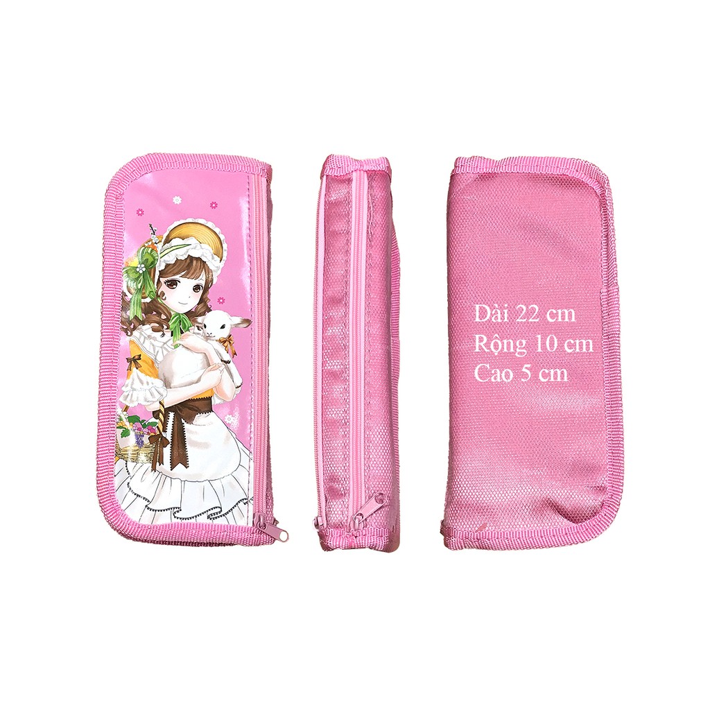 [ Xả kho giá rẻ ] Hộp đựng bút 2 ngăn màu hồng in hình công chúa cho bé gái +Tặng kèm 01 bút nước hình con vật kute