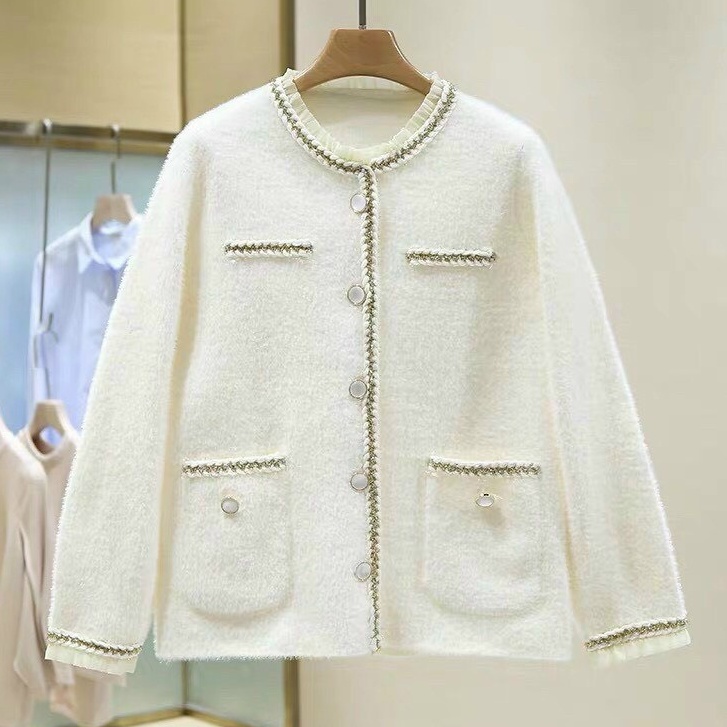 Áo khoác len lông cừu nữ cardigan hàng cao cấp viền thừng sang chảnh phong cách thời trang hàn quốc | BigBuy360 - bigbuy360.vn