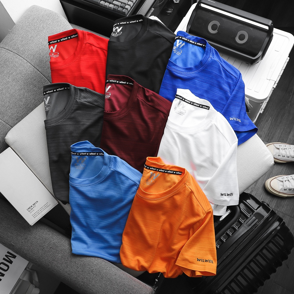 Áo thể thao nam Wilwol cổ tròn tay ngắn tập gym, tennis, chạy bộ, vải thun lạnh siêu mát