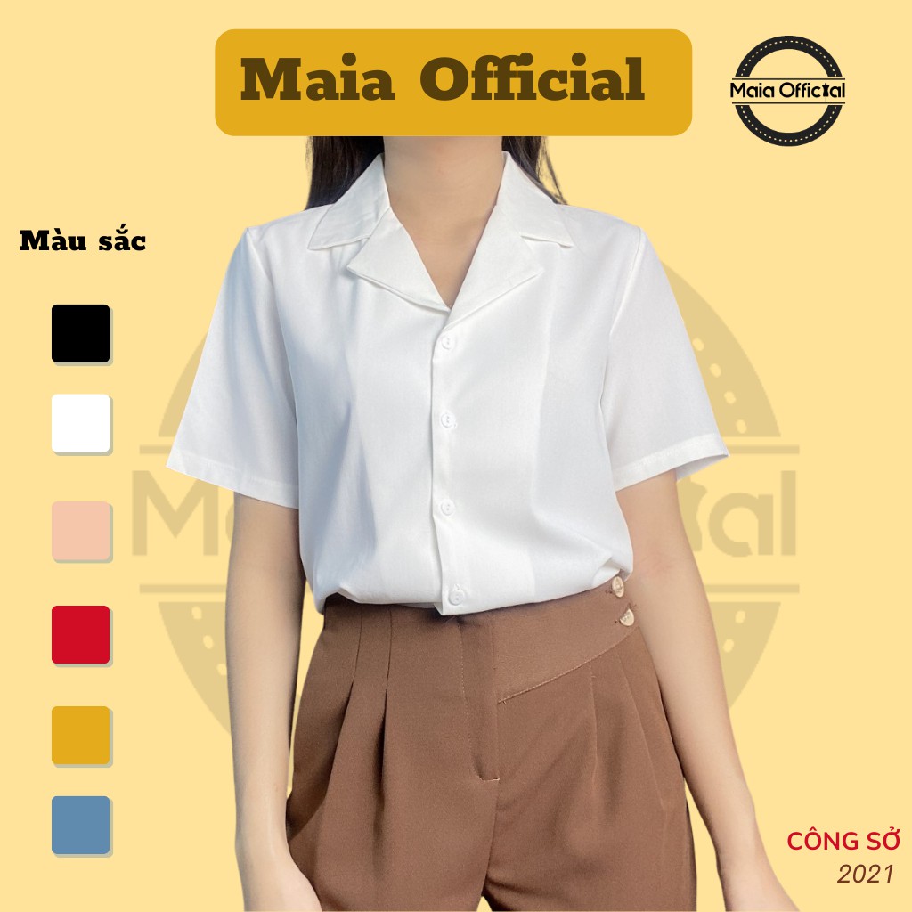 Áo sơ mi công sở cổ Vest Maia Official (5 màu), cộc tay, chất voan lụa hàn, Unisex tinh tế, lịch sự sang trọng | BigBuy360 - bigbuy360.vn