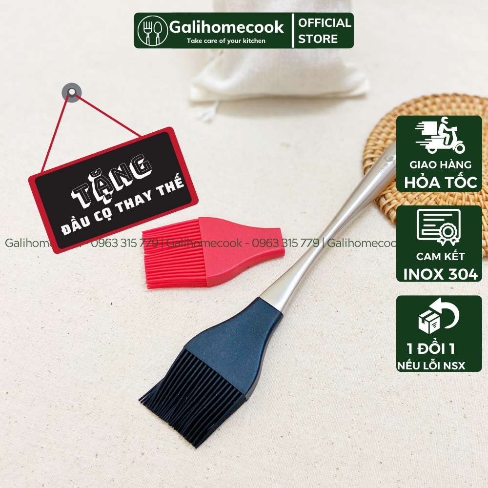 chổi silicone quét dầu cán bằng thép không gỉ - đầu cọ Silicon cao cấp SSGP | Galihomecook