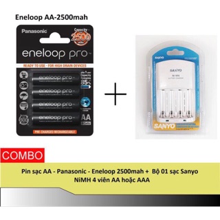 Pin sạc aa - panasonic - eneloop pro 2500mah + bộ 01 sạc sanyo nimh 4 viên aa hoặc aaa
