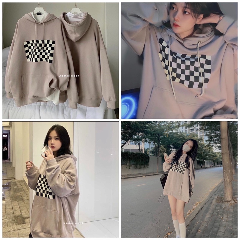 Áo Hoodie Bàn Cờ Nữ [ FREESHIP]🌸  Sweater nỉ form rộng tay bồng kiểu dáng vintage cá tính Ulzzang ❤️ | BigBuy360 - bigbuy360.vn