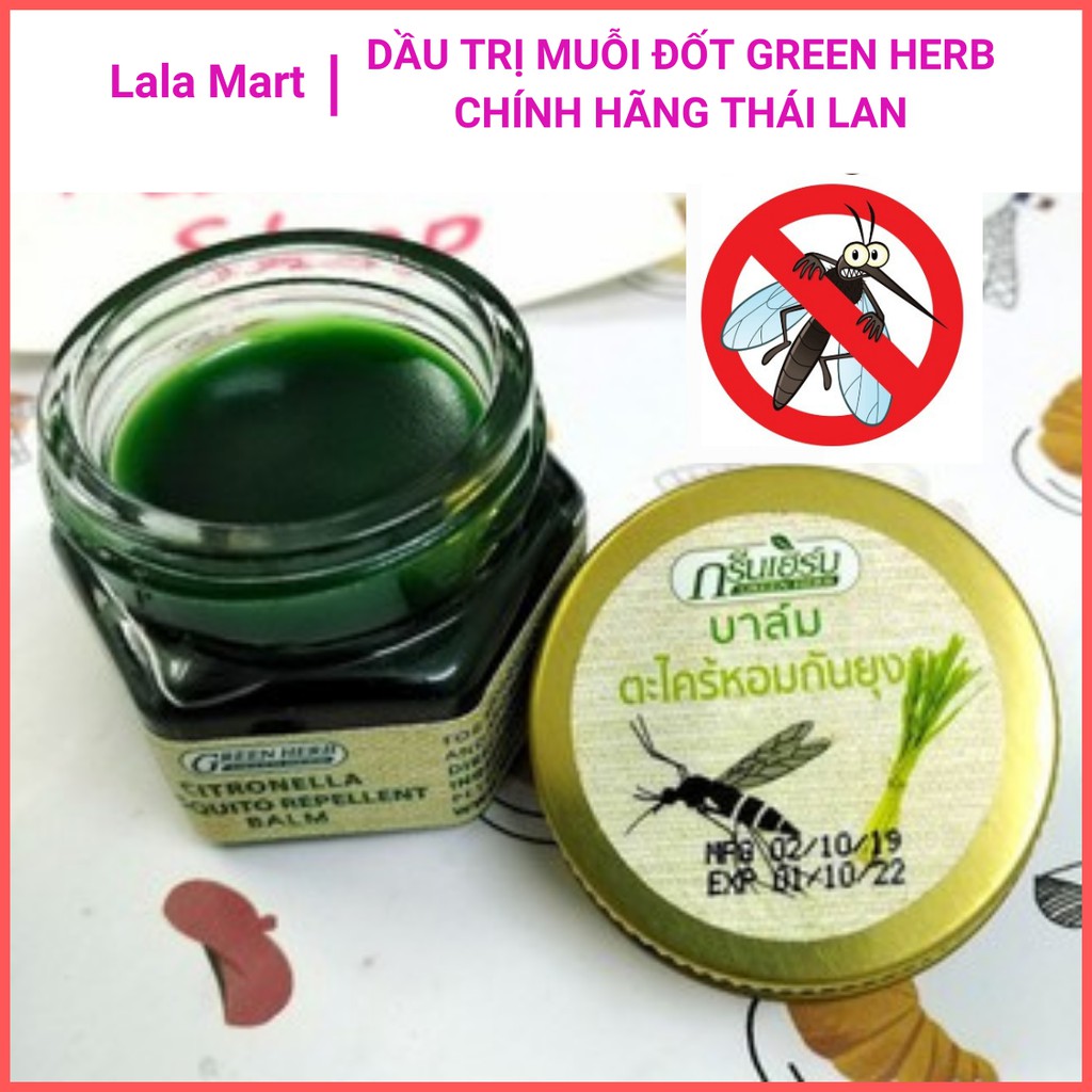 Dầu đuổi muỗi Green Herb Thái Lan 20g, Dầu cù là sả trị muỗi đốt cho bé - Lala Mart