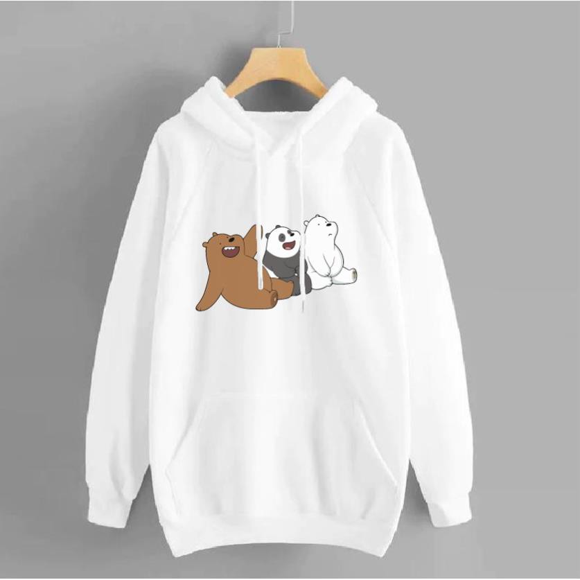 Áo nỉ Hoodie thu đông hoạt hình 3 con gấu form suông rộng unisex, chất nỉ