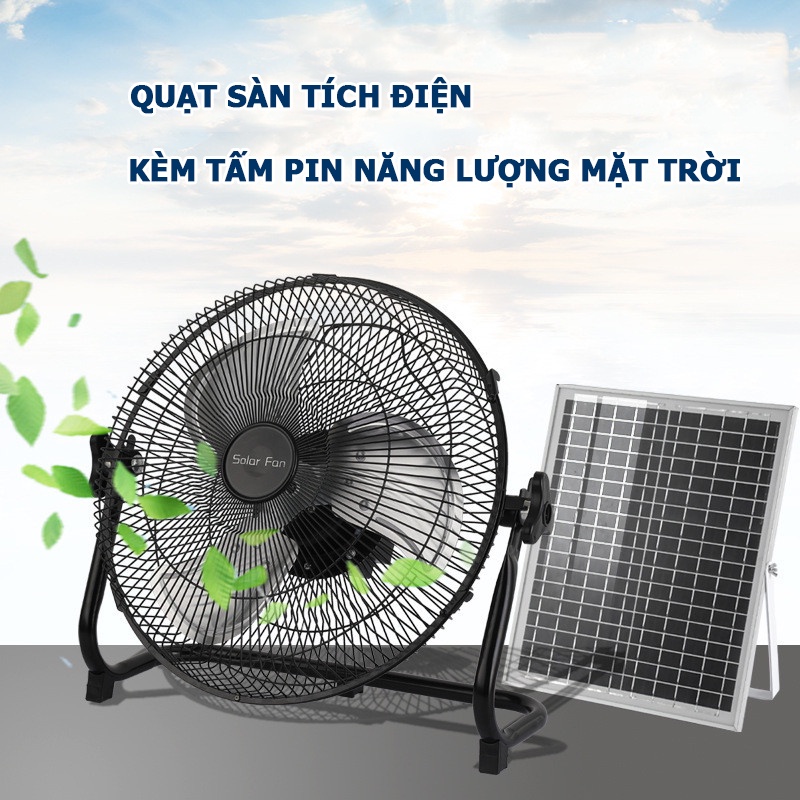 Quạt sàn tích điện năng lượng mặt trời Solar Fan 12 mức gió SIÊU MÁT 12000mAh, [KÈM TẦM PIN NLMT 12W]