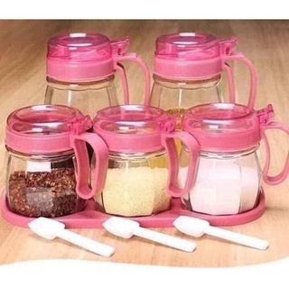 Bộ gia vị thủy tinh 5 món có tay cầm