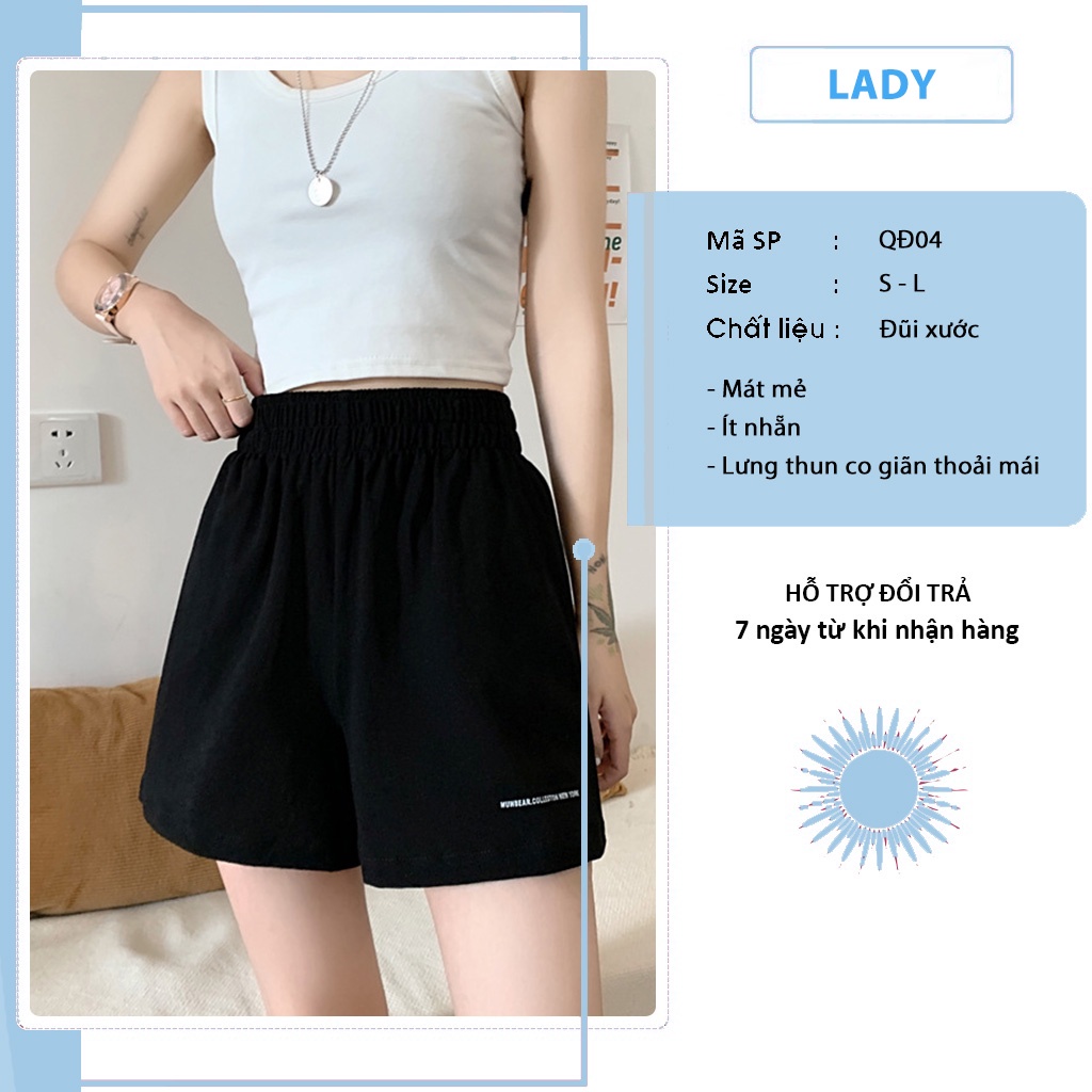 Quần short nữ mặc nhà chất đũi thoải mái có thêu chữ TADA QĐ01