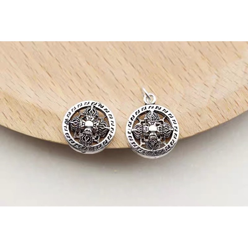 Charm Bạc Thái Bánh Xe Kinh Luân Chuỳ kin cang đôi
