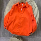 Áo sơ mi nữ dài tay Bingshop màu cam dáng trơn basic