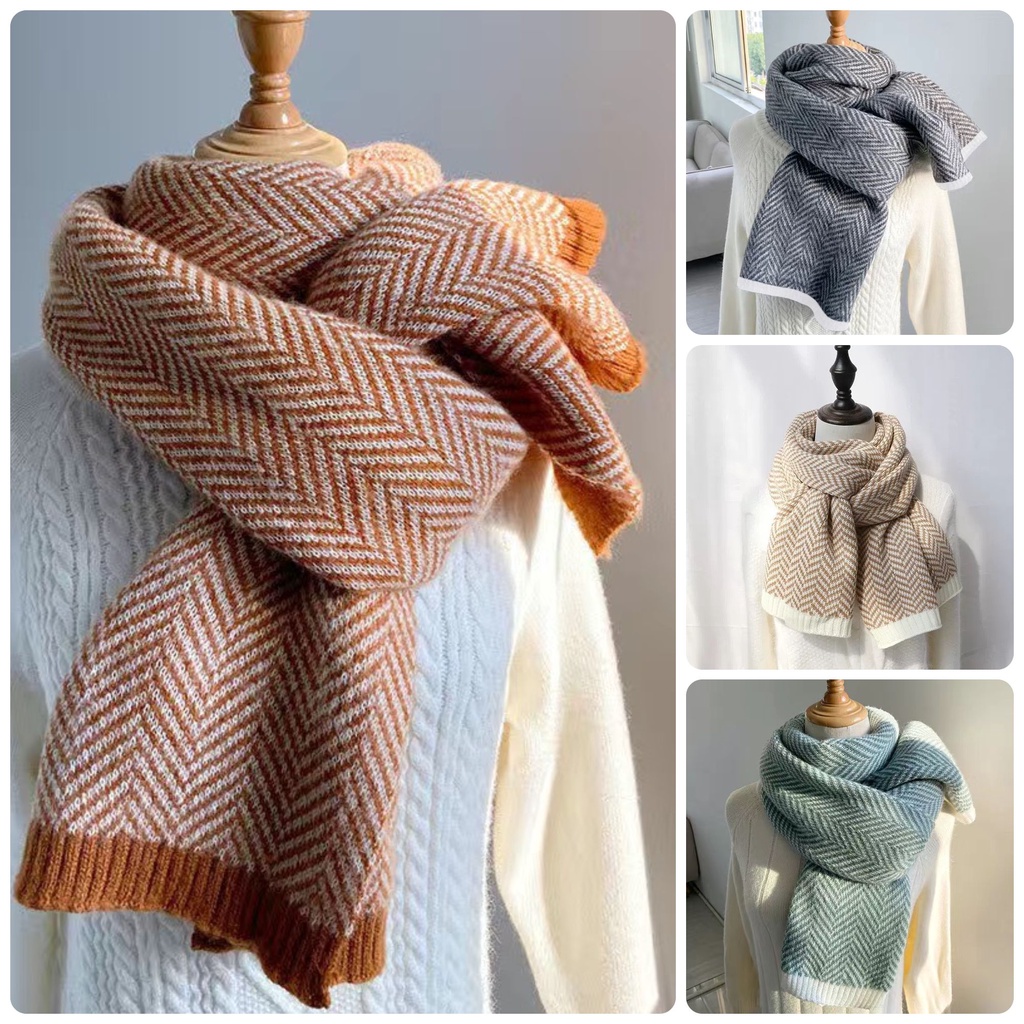 Khăn quàng cổ nam nữ chất liệu len dạ kẻ caro phong cách Vintage Hàn Quốc; Khăn kẻ 2 mặt