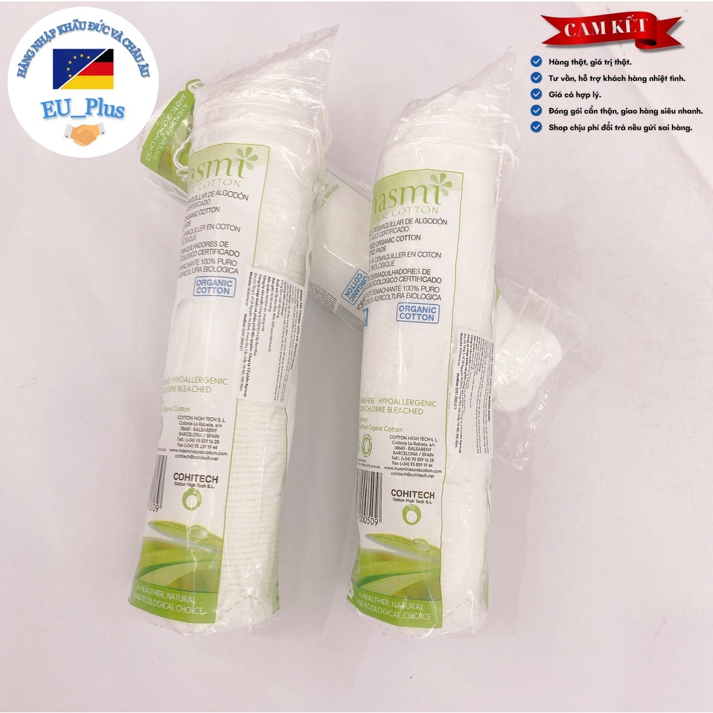 Bông tẩy trang hữu cơ Masmi 80 miếng - Tây Ban Nha 100% cotton tự nhiên