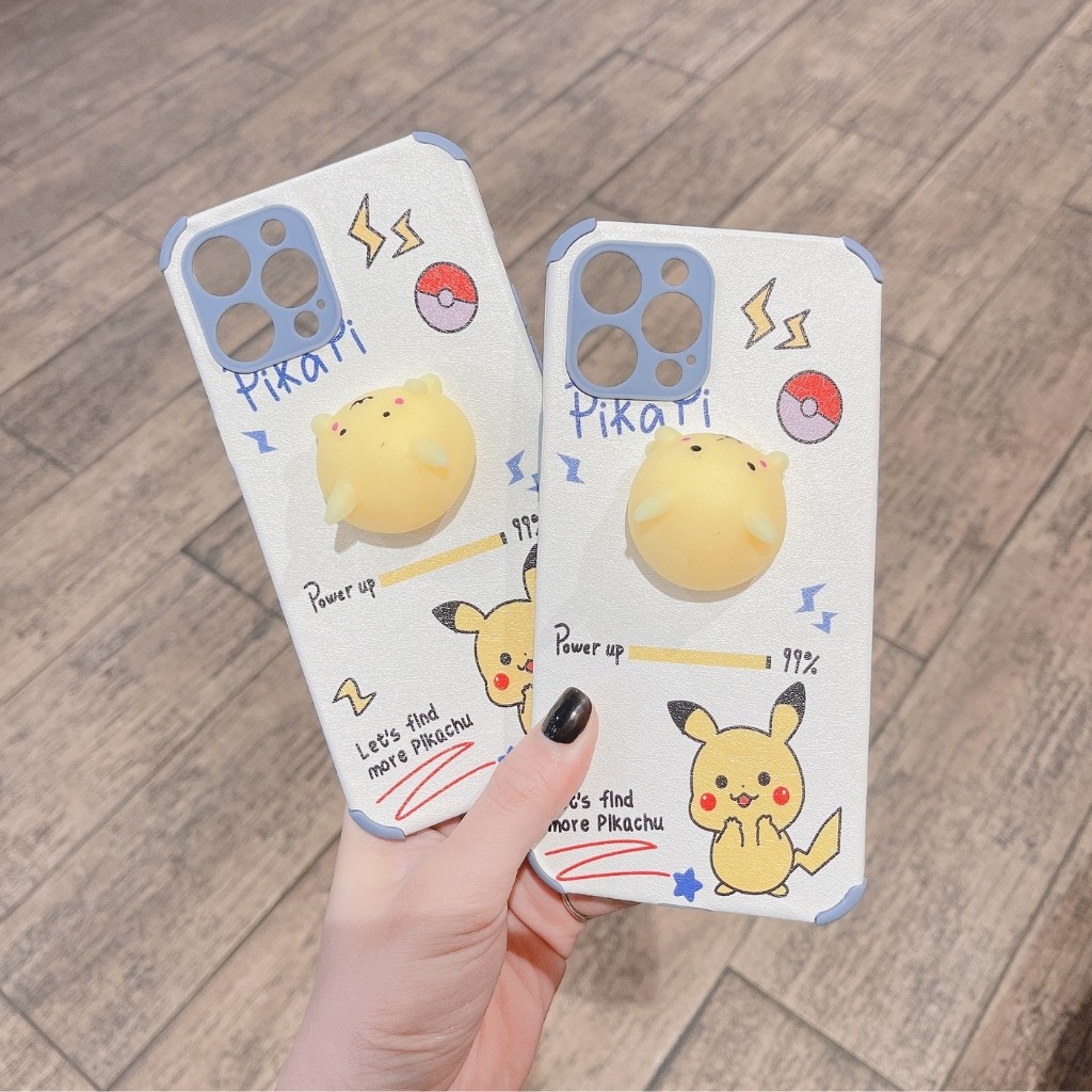 Ốp lưng điện thoại iphone da gắn mochi pikachu cho 12ProMax 12 11 11 Pro Max X XsMax Iphone 6 6plus 7plus 8plus