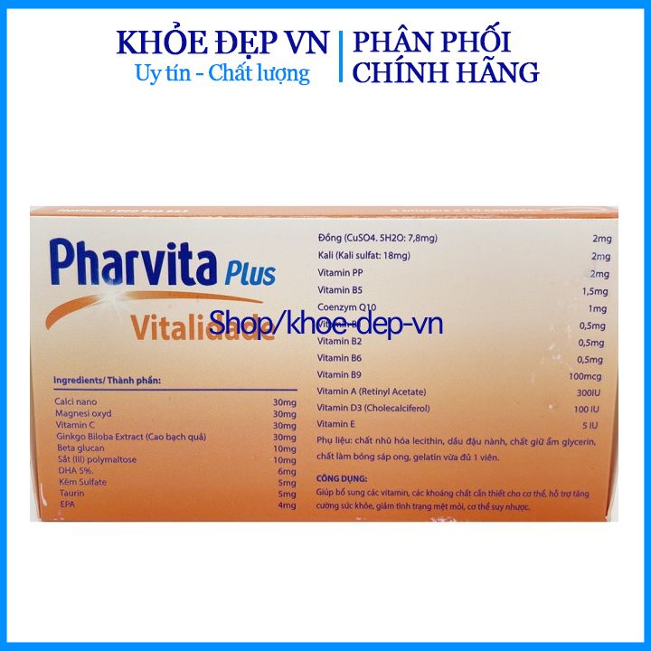 PHARVITA PLUS bổ sung Vitamin, Khoáng chất cần thiết cho cơ thể - Hộp 60v | Thế Giới Skin Care