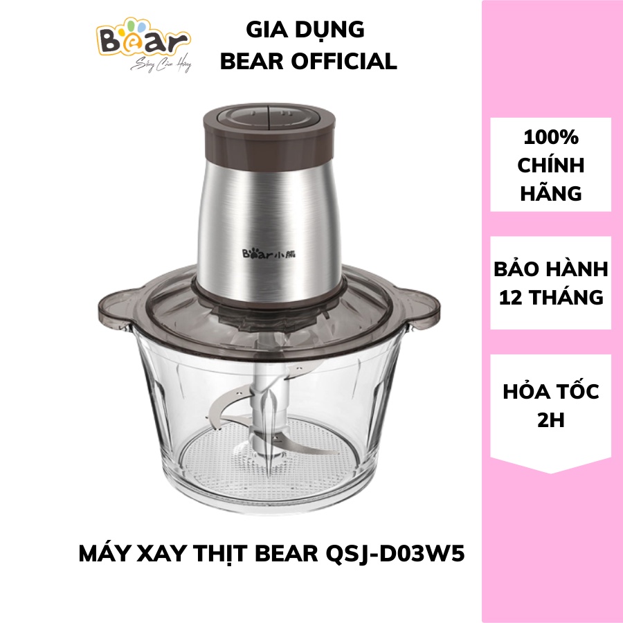 Máy xay thịt mini 2L Bear QSJ-D03W5 Cao Cấp, Máy xay thực phẩm tỏi ớt, chả cá, sinh tố đa năng, CS 300W, Bảo hành 18 th