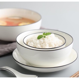 Tô canh, tô ăn phở 7 inch, bát đĩa sứ trắng trơn có viền, đồ dùng bàn ăn