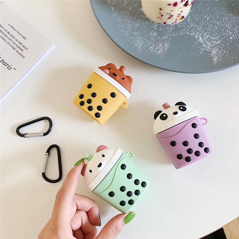 Pearl Milk Tea Silicone AirPods Case We Bare Bears + Bubble Tea Style Cute AirPods Cover boba tea