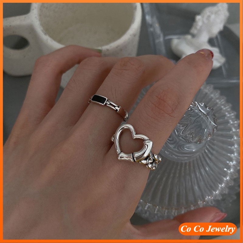 Set 2 nhẫn hở hình trái tim độc đáo phong cách Hàn Quốc thời trang