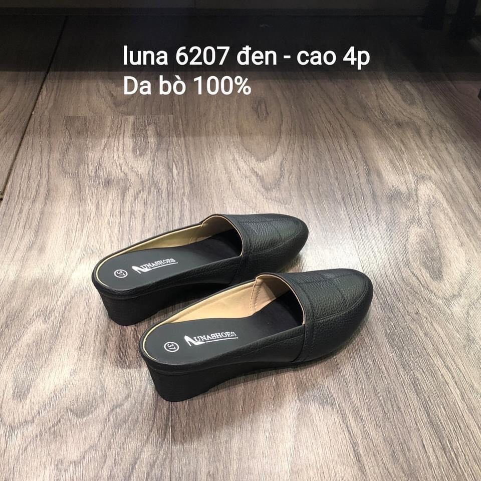 Giày sục nữ da bò 100% đế cao su siêu bền Lunashoes (6207) full box hàng cao cấp có sẵn giầy trung niên cho mẹ