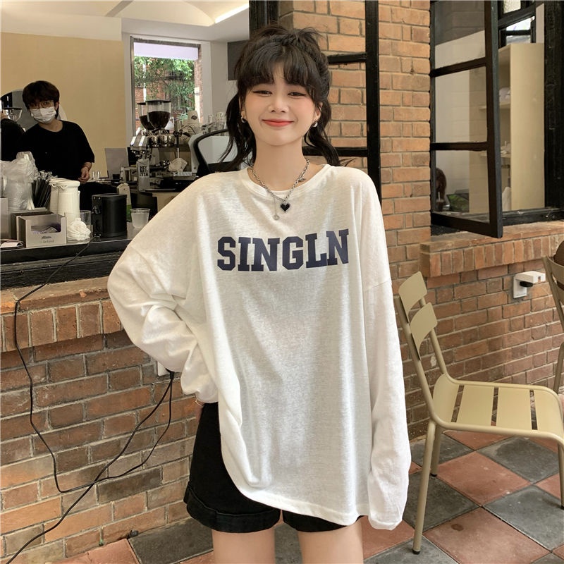 Jiashucheng Áo Thun Tay Dài Chống Nắng Mỏng Dáng Rộng In Chữ Phong Cách Hàn Quốc Thời Trang Mùa Hè Dành Cho Bạn Nữ