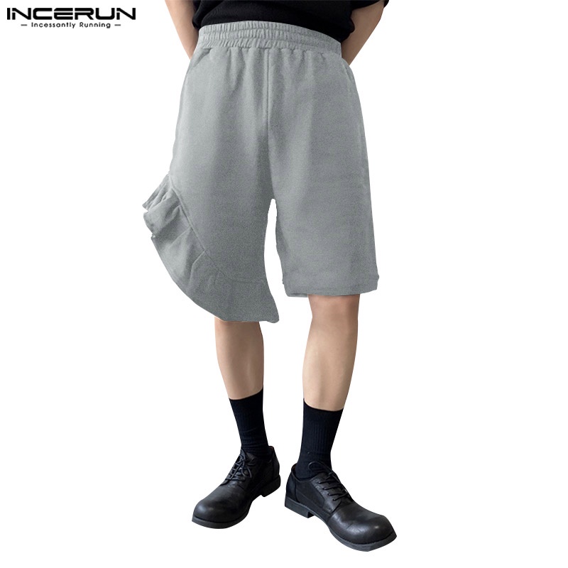 Incerun Mne 'S Quần Short Dáng Rộng Lưng Thun Phối Bèo Thời Trang Mùa Hè Dành Cho Nữ