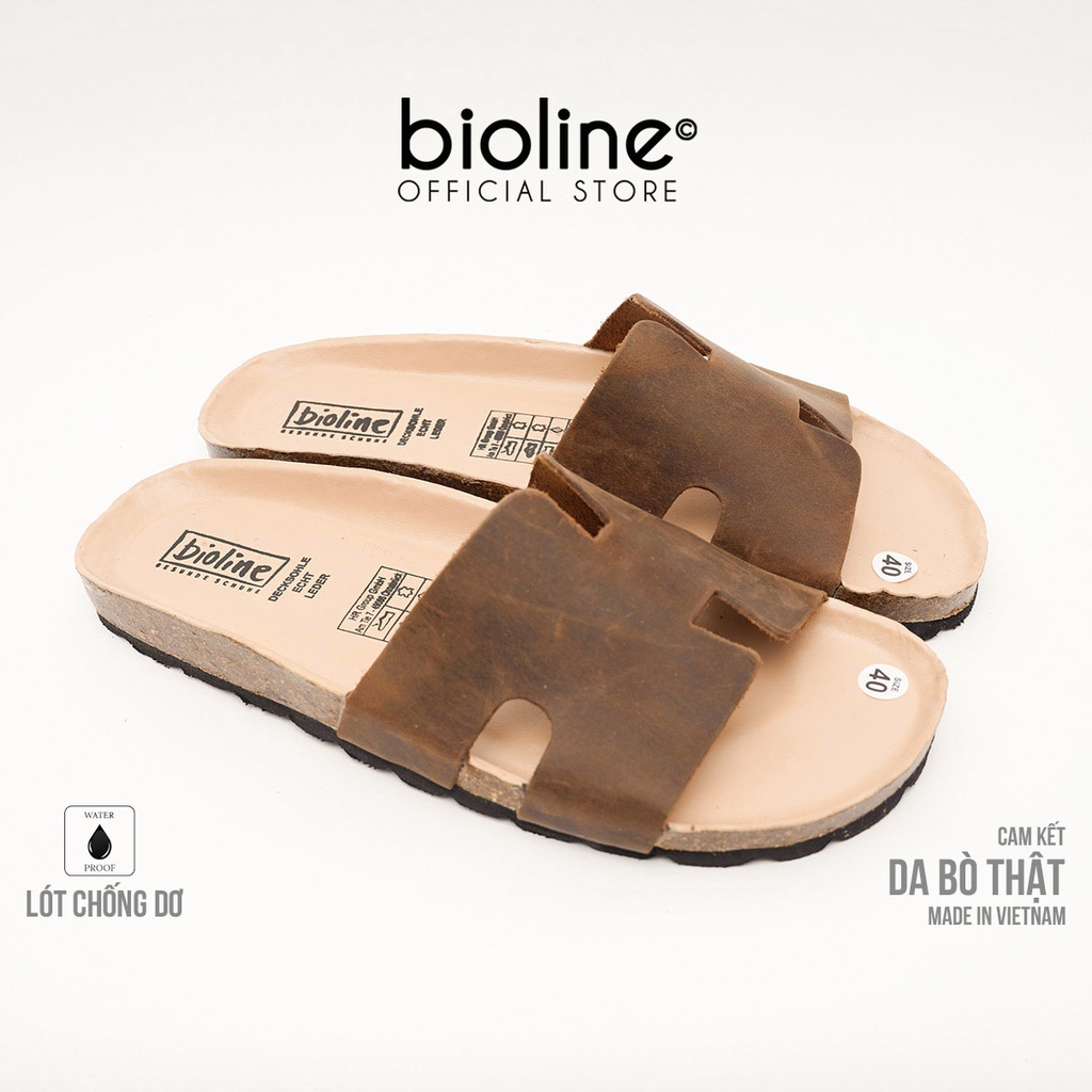 DK04-LÓT CHỐNG NƯỚC - Dép đế trấu BIRKEN da bò thật nam nữ unisex, dép da bò chữ H chính hãng BIOLINE - D04